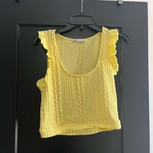 Zara Butter Yellow Cable-Knit Ruffle Tank